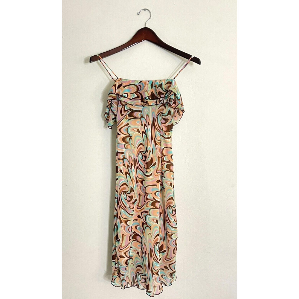 Georgiou XS Vintage Slip Dress Swirl Retro Fairy Midi Lined Pink Brown Y2K NEW